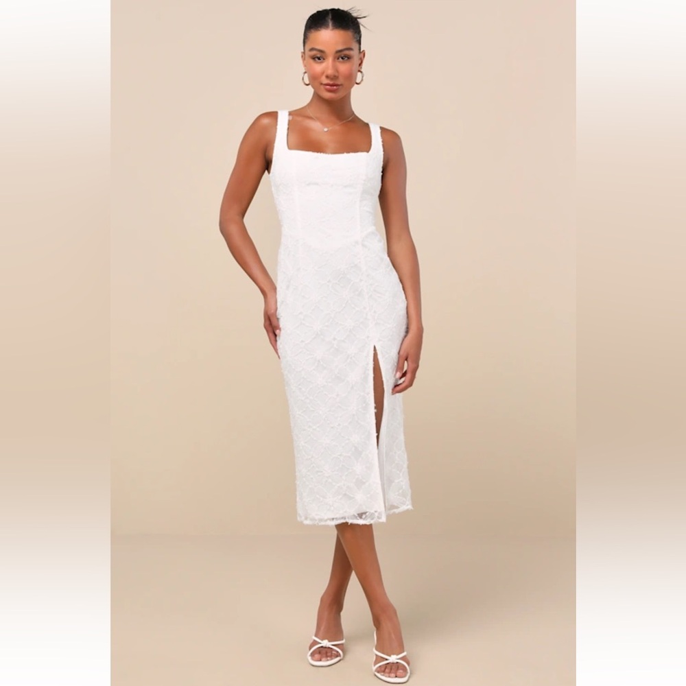 Lulus Kalani White Mesh Textured Midi Dress
